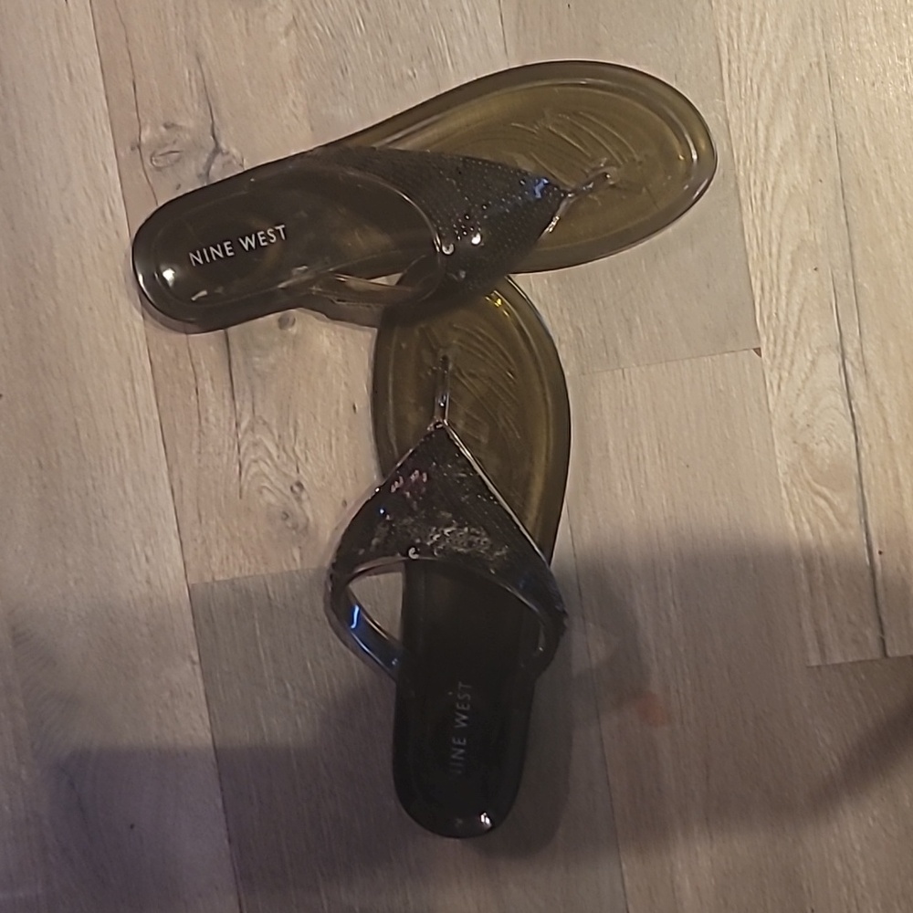 Nine West Black Jelly Sandals Thong Style Size 10 - Picture 2 of 5